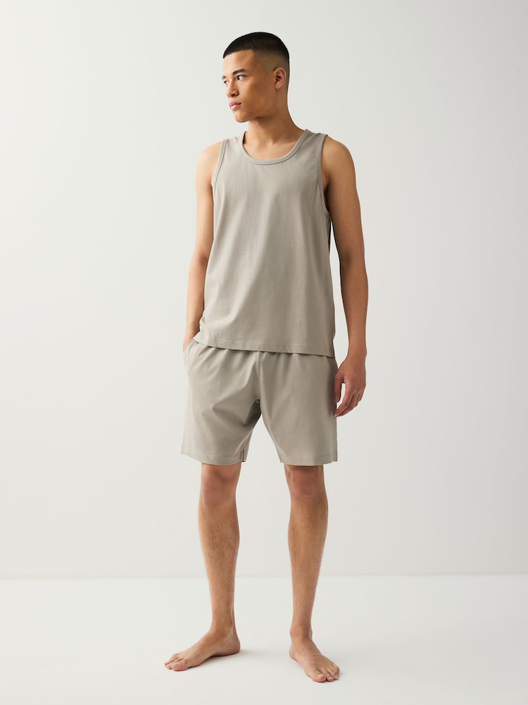 Neutral Stone/Black Jersey Vest Pyjamas Short Set 2 Pack - Image 2 of 13
