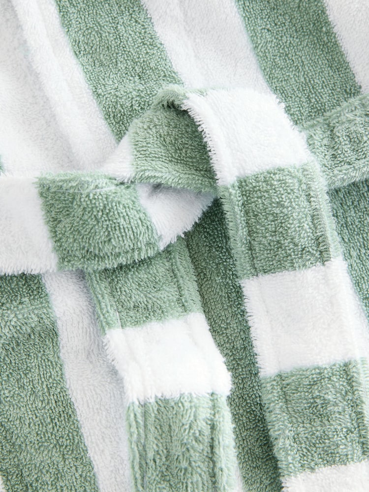 Sage Green Stripe Cotton Towelling Dressing Gown - Image 10 of 10