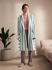 Sage Green Stripe Cotton Towelling Dressing Gown - Image 2 of 10