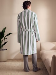Sage Green Stripe Cotton Towelling Dressing Gown - Image 3 of 10