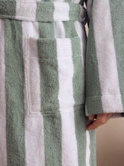 Sage Green Stripe Cotton Towelling Dressing Gown - Image 4 of 10