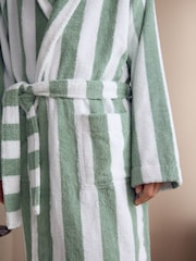 Sage Green Stripe Cotton Towelling Dressing Gown - Image 5 of 10