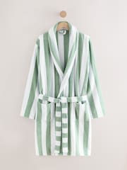 Sage Green Stripe Cotton Towelling Dressing Gown - Image 7 of 10