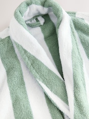 Sage Green Stripe Cotton Towelling Dressing Gown - Image 9 of 10