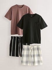 Black Stripe/Blush Pink Check Pyjamas Shorts 2 Pack - Image 1 of 9