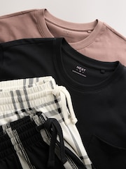 Black Stripe/Blush Pink Check Pyjamas Shorts 2 Pack - Image 9 of 9