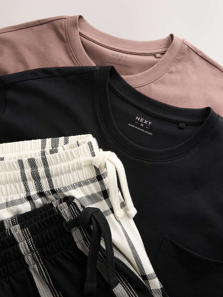 Black Stripe/Blush Pink Check Pyjamas Shorts 2 Pack - Image 9 of 9