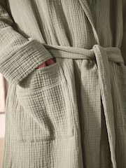 Sage Green 100% Cotton Cheesecloth Dressing Gown Robe - Image 4 of 4