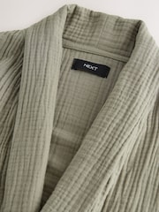 Sage Green 100% Cotton Cheesecloth Dressing Gown Robe - Image 6 of 8