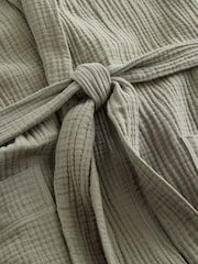 Sage Green 100% Cotton Cheesecloth Dressing Gown Robe - Image 7 of 8