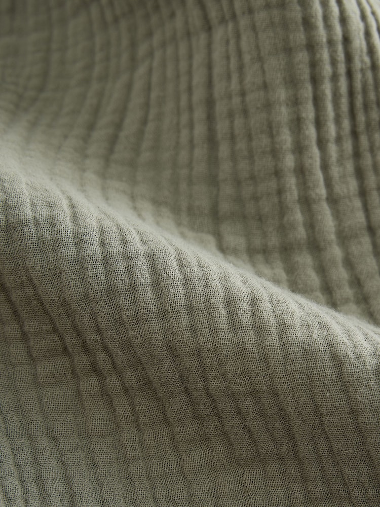 Sage Green 100% Cotton Cheesecloth Dressing Gown Robe - Image 8 of 8