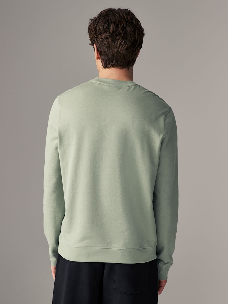 Sage Green 100% Cotton Lightweight Crew Neck Sweatshirt - Image 2 of 7