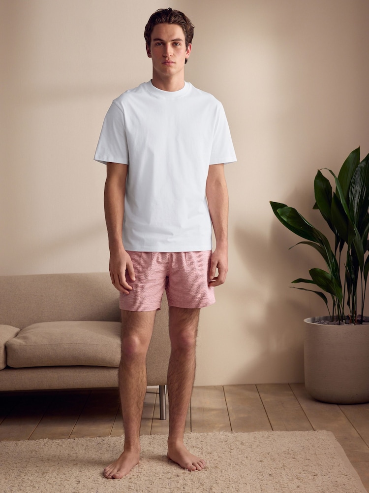 أبيض/أحمر - T-Shirt And Striped Seersucker 100% Cotton Pyjamas Set - صورة 1 من 13 أبيض/أحمر - T-Shirt And Striped Seersucker 100% Cotton Pyjamas Set - صورة 1 من 13