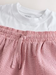 أبيض/أحمر - T-Shirt And Striped Seersucker 100% Cotton Pyjamas Set - صورة 12 من 13