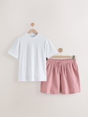 أبيض/أحمر - T-Shirt And Striped Seersucker 100% Cotton Pyjamas Set - صورة 9 من 13