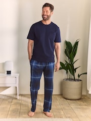 Navy Blue Short Sleeve Jersey Pyjamas Set - Image 1 of 11