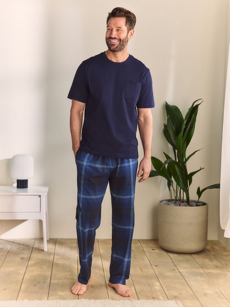 Navy Blue Short Sleeve Jersey Pyjamas Set - Image 1 of 11