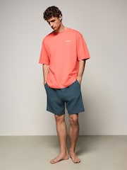 Coral Orange EDIT Waffle Pyjamas Shorts Set - Image 1 of 14