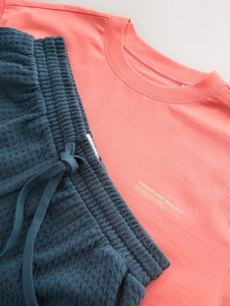 Coral Orange EDIT Waffle Pyjamas Shorts Set - Image 12 of 13