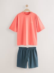 Coral Orange EDIT Waffle Pyjamas Shorts Set - Image 8 of 14