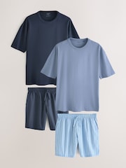 Navy Blue Stripe Woven Short Pyjamas Set 2 Pack - Image 1 of 13