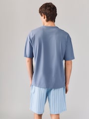 Navy Blue Stripe Woven Short Pyjamas Set 2 Pack - Image 6 of 13