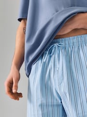 Navy Blue Stripe Woven Short Pyjamas Set 2 Pack - Image 9 of 13