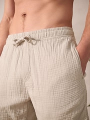 Slate Grey/Neutral Brown Cheesecloth 100% Cotton Shorts 2 Pack - Image 5 of 13
