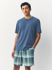 Teal Blue Woven Check Short Pyjamas Set - Image 1 of 5