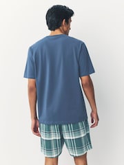 Teal Blue Woven Check Short Pyjamas Set - Image 3 of 5