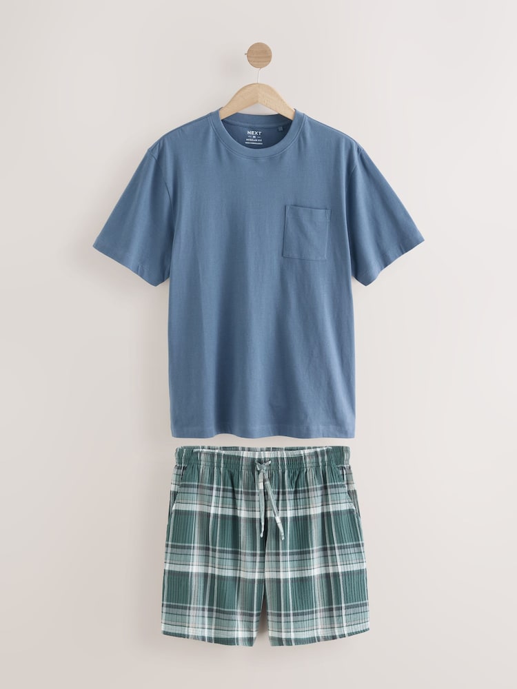 Teal Blue Woven Check Short Pyjamas Set - Image 6 of 10