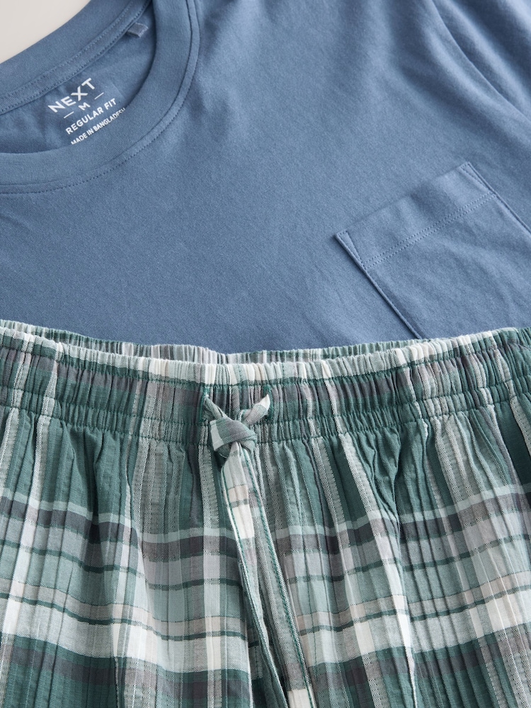 Teal Blue Woven Check Short Pyjamas Set - Image 9 of 10