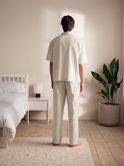 Neutral Stone Linen Cotton Blend Short Sleeve Pyjamas Set - Image 2 of 9