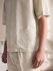 Neutral Stone Linen Cotton Blend Short Sleeve Pyjamas Set - Image 5 of 9