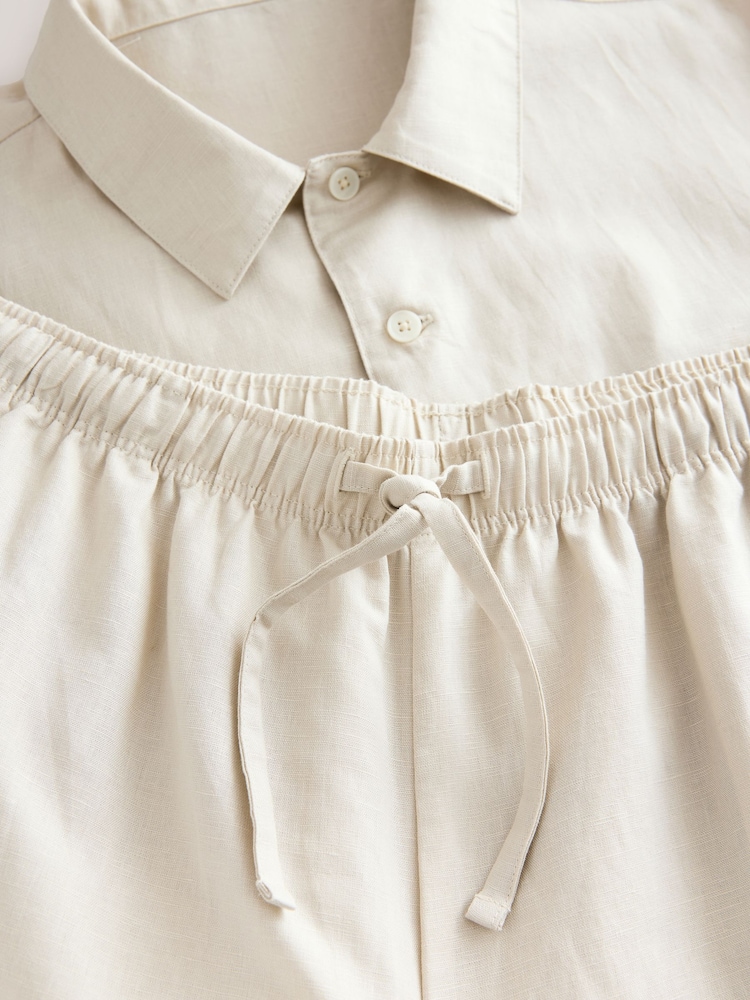 Neutral Stone Linen Cotton Blend Short Sleeve Pyjamas Set - Image 9 of 9