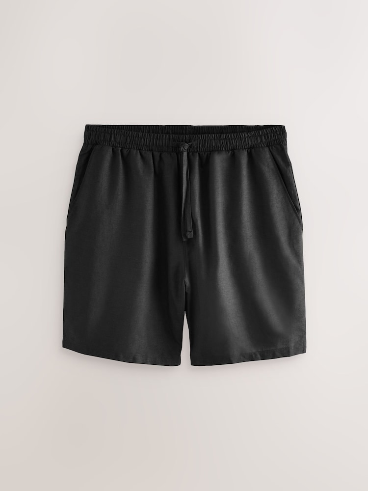 Black Linen Cotton Blend Shirt and Shorts Set - Image 10 of 12