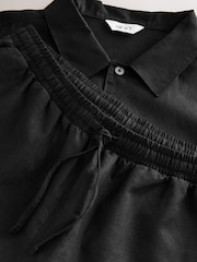 Black Linen Cotton Blend Shorts Pyjamas Set - Image 11 of 12