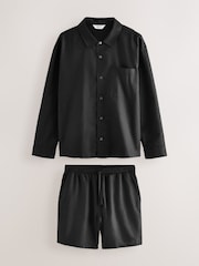 Black Linen Cotton Blend Shorts Pyjamas Set - Image 8 of 12