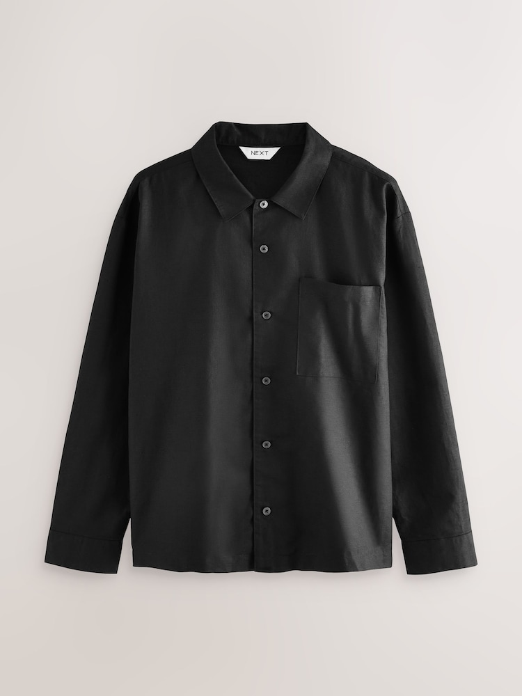 Black Linen Cotton Blend Shirt and Shorts Set - Image 9 of 12