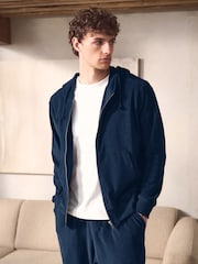 Navy Blue Towelling Zip Through Hoodie - Image 1 of 6