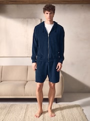 Navy Blue Towelling Zip Through Hoodie - Image 2 of 6