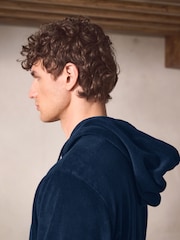 Navy Blue Towelling Zip Through Hoodie - Image 3 of 6