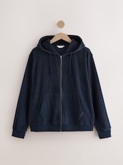 Navy Blue Towelling Zip Through Hoodie - Image 4 of 6