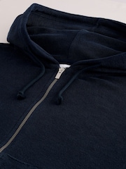 Navy Blue Towelling Zip Through Hoodie - Image 6 of 6