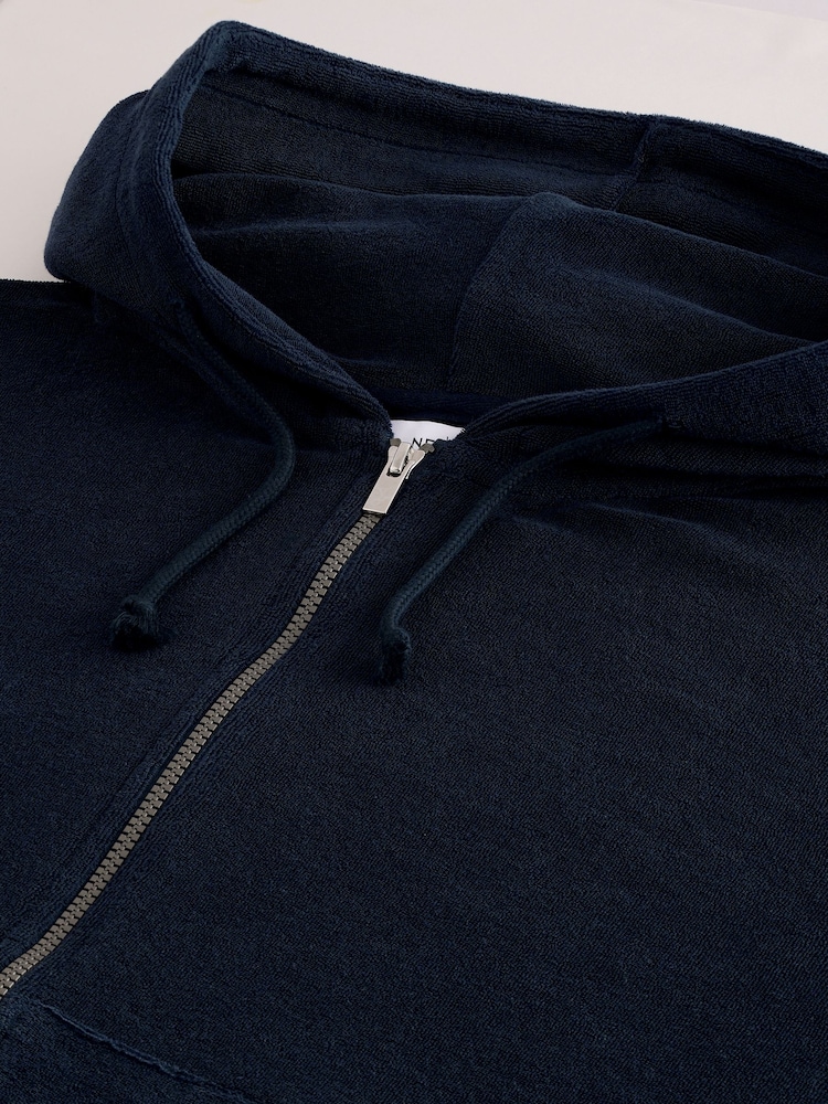 Navy Blue Towelling Zip Through Hoodie - Image 6 of 6