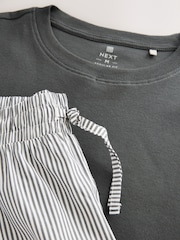 Slate Grey Stripe Woven Striped Short Sleeve Pyjamas Set - Image 10 of 11