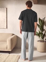 Slate Grey Stripe Woven Striped Short Sleeve Pyjamas Set - Image 2 of 11