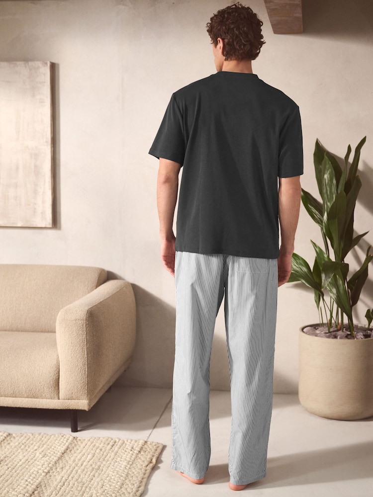 Slate Grey Stripe Woven Striped Short Sleeve Pyjamas Set - Image 2 of 11 Slate Grey Stripe Woven Striped Short Sleeve Pyjamas Set - Image 2 of 11