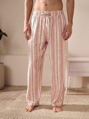 Rust Brown Striped Linen Blend Woven Pyjamas Bottoms - Image 1 of 8