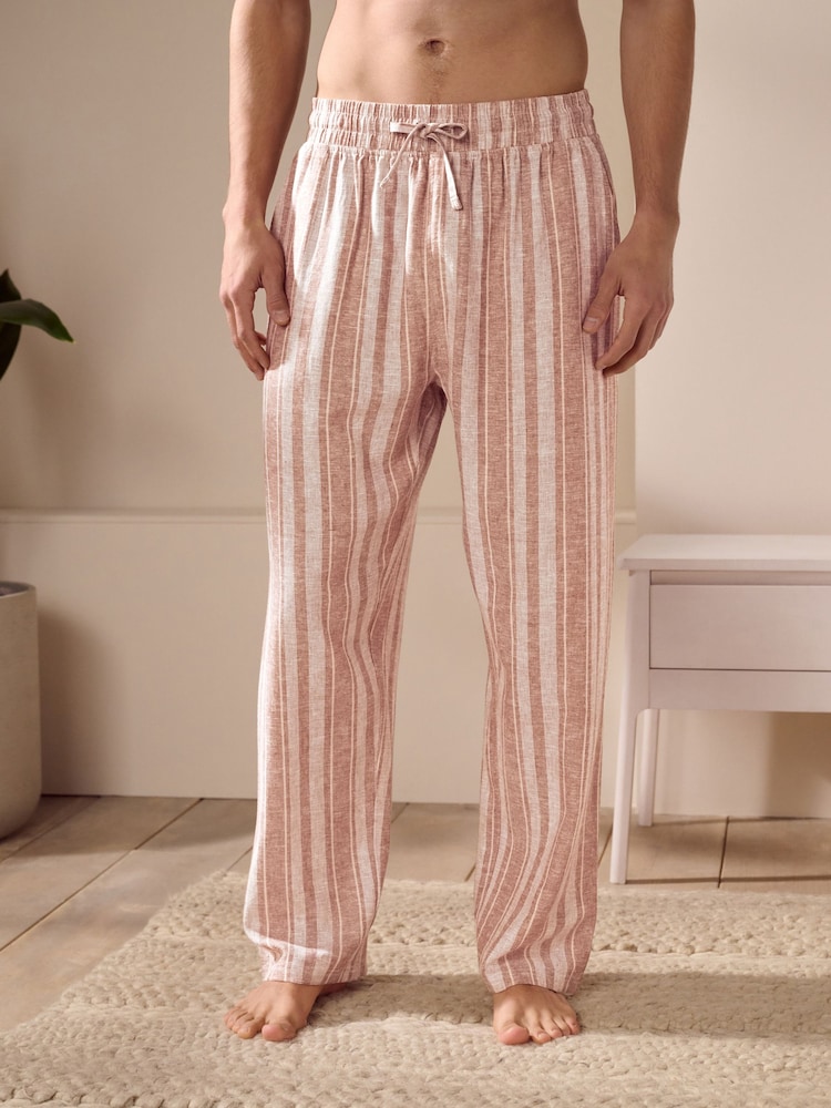 Rust Brown Striped Linen Blend Woven Pyjamas Bottoms - Image 1 of 8